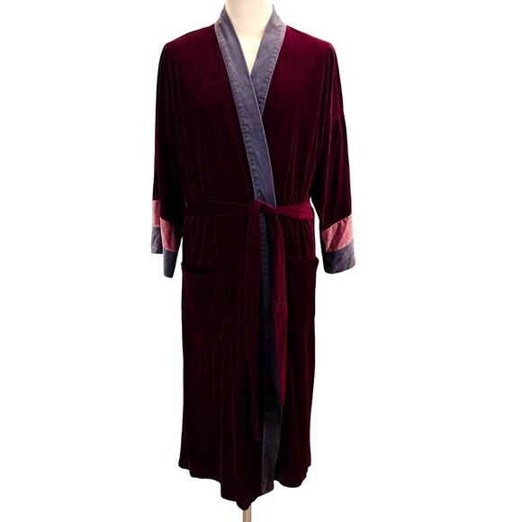 Pierre Cardin Vintage Robe Mens M L Burgundy Gray Lightweight Suave Quiet Luxury - Picture 1 of 7